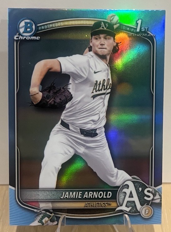 2025 Bowman Draft – Jamie Arnold 1st Bowman #BDC-30 Sky Blue Refractor