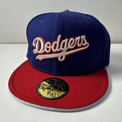 New Era 59FIFTY Los Angeles Dodgers Blue Red Silver Script Logo Fitted Hat 7 1/2