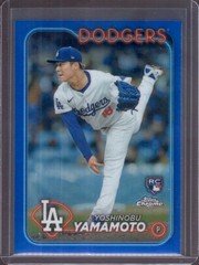 YOSHINOBU YAMAMOTO 2024 Topps Chrome #18 Blue Refractor Rookie RC #114/150