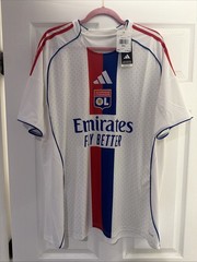 Mens Sz XXL White/Blue/Red Adidas Olympique Lyonnais Home Soccer Jersey JD1396